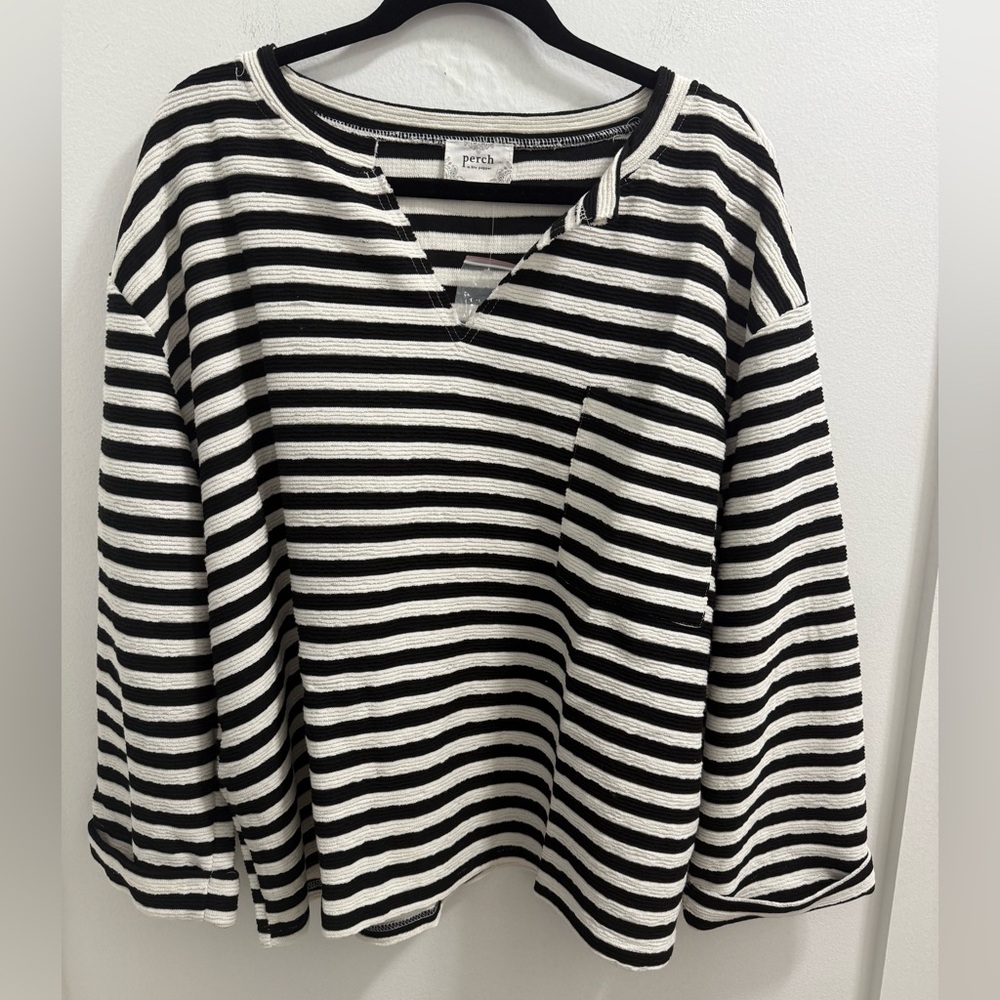 Blu Pepper Black and White Striped Long-Sleeve Top